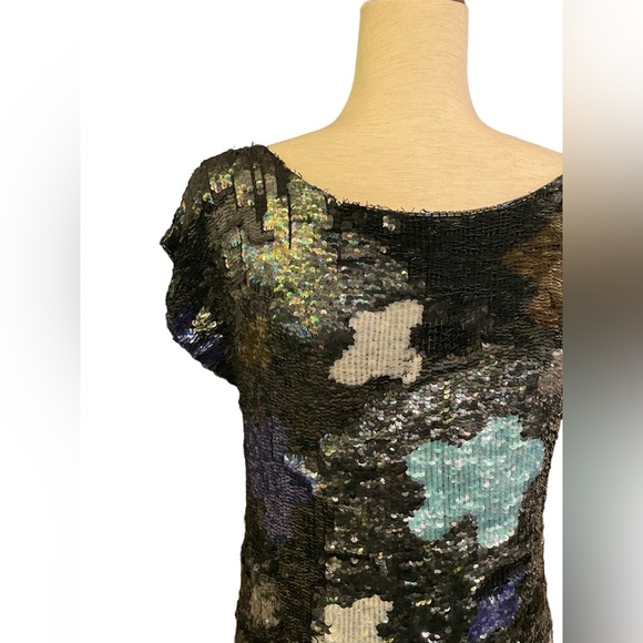 Sequin All Over Multi Color Top, Pull Over with Stretch Med - Picture 3 of 11